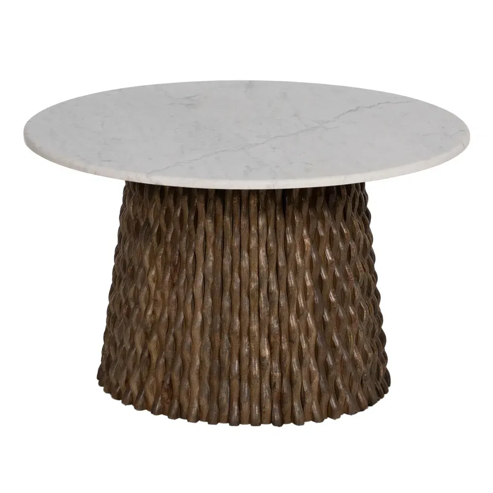 Mobilier - Masuta living rotunda marmura alba, lemn de mango - CreativDeco.ro