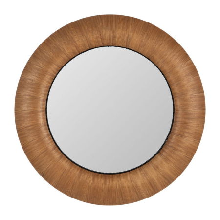 Oglinzi in Stil Art Deco - Oglindă din lemn natural nuanță miere cu ramă rotundă volumetrică și detaliu perimetral