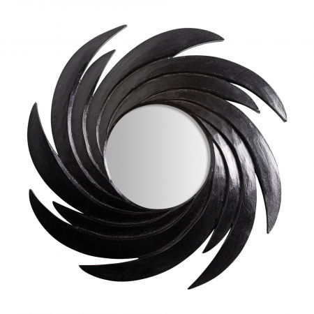 Oglinzi in Stil Art Deco - Oglinda rotunda Art Deco lemn salcam negru|Oglinzi decorative