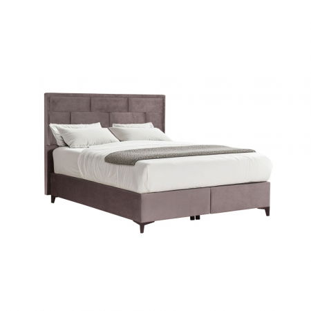 Fotolii in Stil Scandinav - Pat tapițat Brick 160x200 cm – catifea mushroom, tăblie capitonată, ladă depozitare