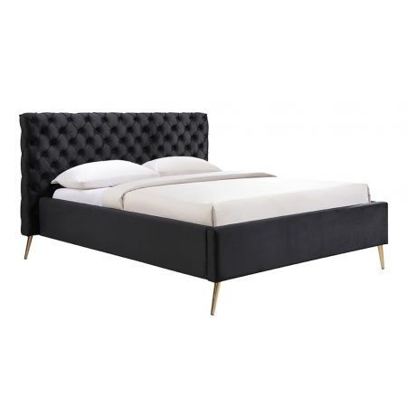 Scaune in Stil Glam - Pat negru elegant cu detalii aurii și catifea moale pentru un decor sofisticat