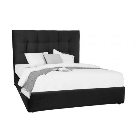 Fotolii in Stil Scandinav - Pat tapițat 7Days cu tăblie înaltă, textil negru – vedere frontală