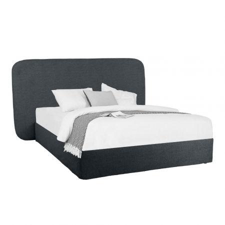 Boho - Pat tapițat gri antracit cu tăblie ovală – design fluid și elegant