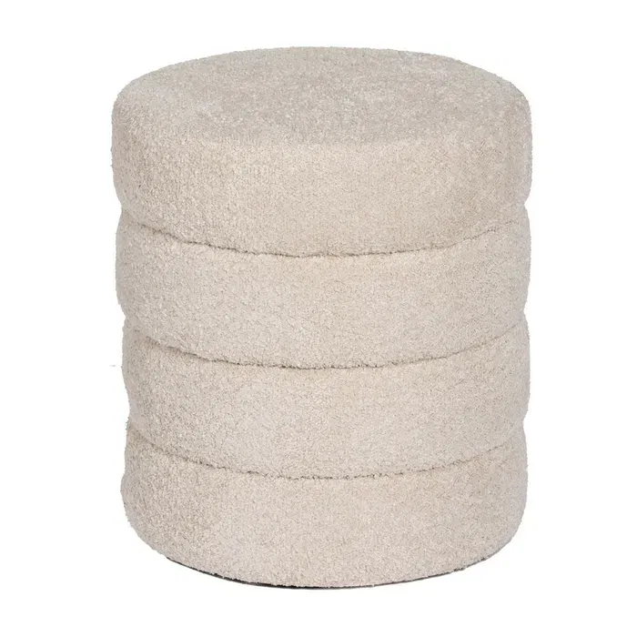 Boho - Puff Yokohama Crem, Stofa Boucle, 42 X 42 X 46 CM