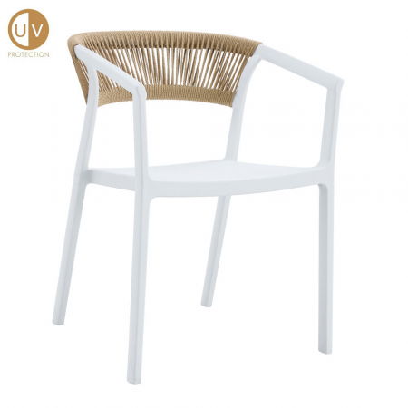 Scaune Exterior - Scaun alb și bej frânghie împletită – model Concord