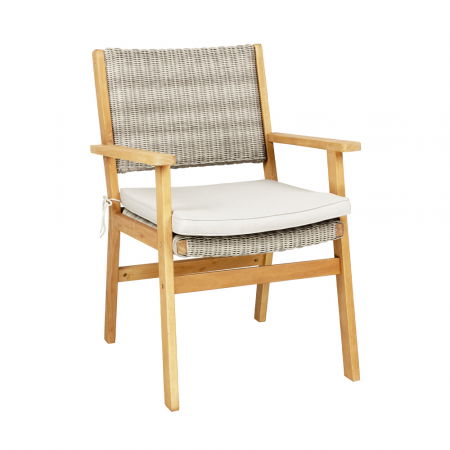 Scaune Exterior - Scaun alb gri din lemn de eucalipt cu rattan sintetic, elegant și confortabil pentru exterior