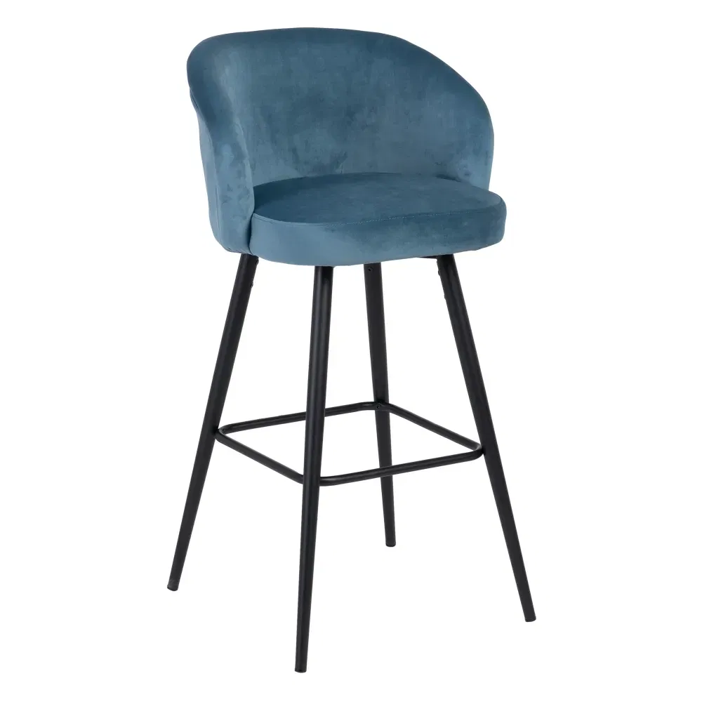 Mobilier - Scaune bar din catifea bleu cu picioare metalice negre – set 2 bucăți