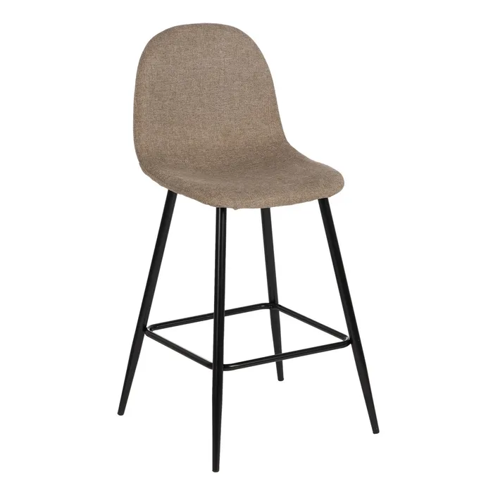 Mobilier - Set de 4 scaune bar taupe tapițate din stofă, șezut 65 cm, spătar curbat și picioare metalice cu traverse, stil contemporan