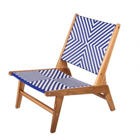 Scaune Exterior - Scaun MOKORI din lemn cu împletitură albastru și bej