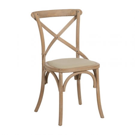 Scandinav - Scaun rustic lemn masiv cu șezut bej – spătar X, design farmhouse