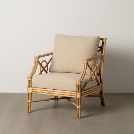 Boho - Fotoliu ratan cu tapițerie moale pentru lounge|Scaune confortabile din materiale naturale