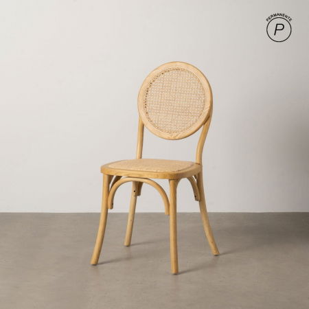 Scaune in Stil Rustic - Scaun lemn natural cu spătar rotund din ratan – stil rustic chic horeca