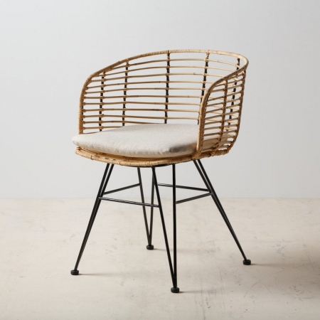 Scaune in Stil Boho - Scaun împletitură naturală cu pernuță lavabilă – design boho modern