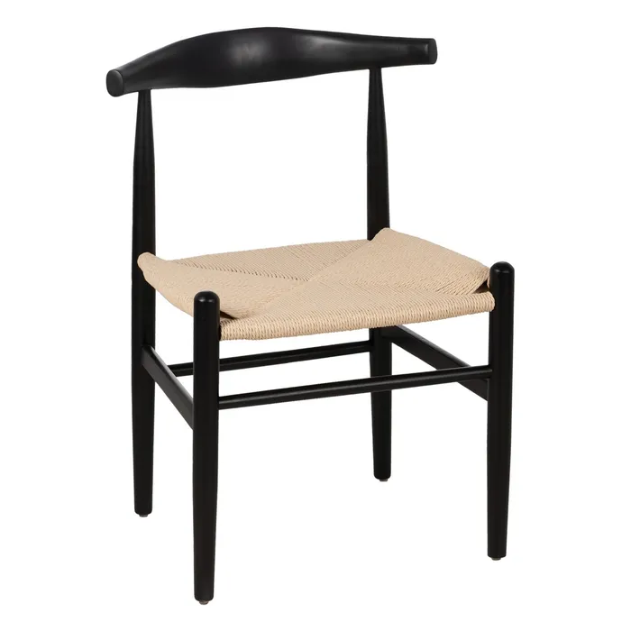 Japandi - Set 2 scaune dining japandi lemn negru cu șezut sfoară bej