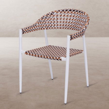 Boho - Scaun Nadia Biscuit White cu împletitură tricoloră și cadru alb