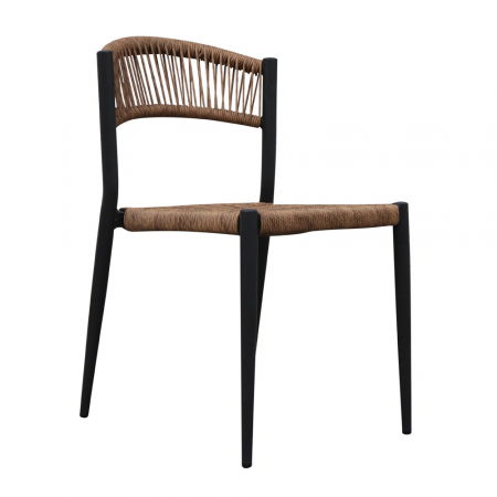 Scaune in Stil Rustic - Scaun modern de exterior din aluminiu și rattan, negru cu nuanță de nuc