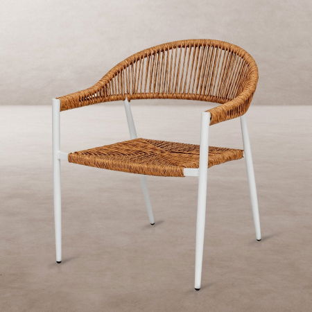 Boho - Scaun Neska alb din aluminiu și ratan sintetic natural