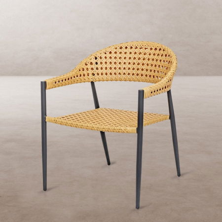 Boho - Scaun Niva grafit cu ratan natur și design stivuibil profesional