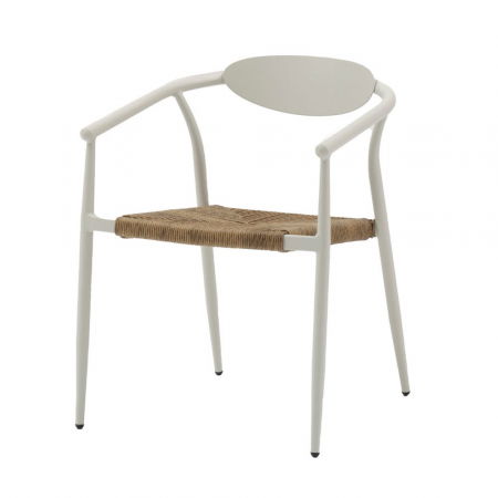 Scaune Exterior - Scaun Tanya crem cu șezut împletit honey, stil japandi și cadru stivuibil