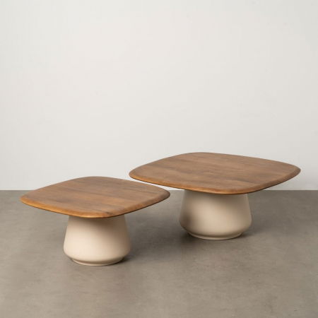 Scandinav - Set masute cafea patrate mango si crem mat, stil japandi organic