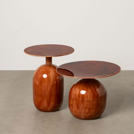 Boho - Set masute ovale metal emailat, finisaj maro lucios cu reflexii calde