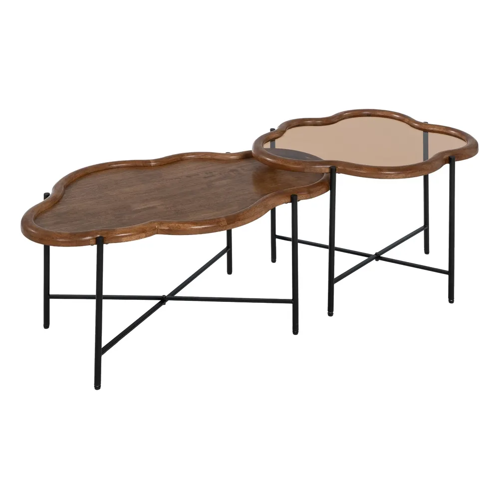 Mobilier - Set 2 masute sufragerie, lemn sticla metal, maro negru