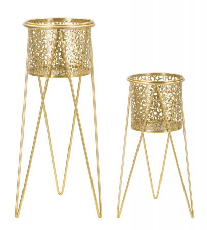 Ghivece, Suporturi flori - Set 2 suporturi flori Gold, metal auriu