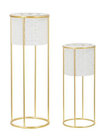Ghivece, Suporturi flori - Set 2 suporturi flori Whity, metal, alb auriu
