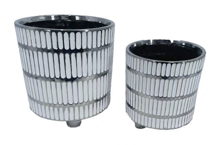 Ghivece, Suporturi flori - Set suporturi ghivece albe cu accente argintii | CreativDeco