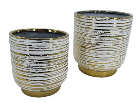 Ghivece, Suporturi flori - Suporturi flori albe cu model auriu | CreativDeco