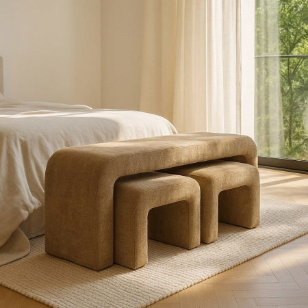 Scandinav - Set modular 3 băncuțe taupe cu design curbat – stil postmodern