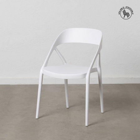 Scaune Stivuibile - Scaune albe cu brațe, din polipropilenă, design curbat – set 4 bucăți stivuibile