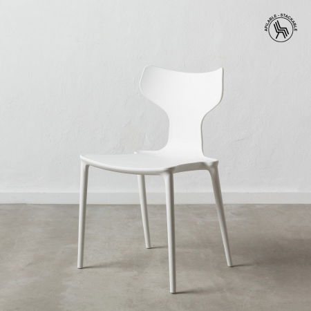 Scaune Stivuibile - Scaune polipropilenă albă cu spătar fluture – set 4 bucăți, stivuibile