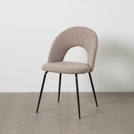 Scandinav - Scaune bej cu țesătură texturată și picioare negre – stil Japandi, set 4 bucăți