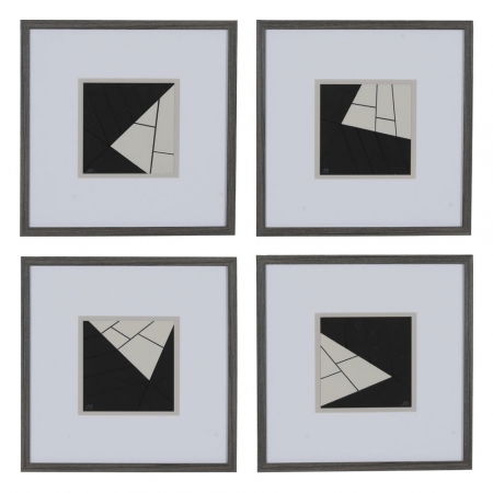 Decor abstract - Set 4 tablouri japandi pictate manual, sticlă și lemn de pin 40x40 cm