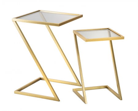 Masute Laterale - Set masute aurii blat sticla forma Z CreativDeco