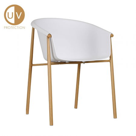 Scaune Exterior - Set 2 scaune Carina albe cu protecție UV, cadru lemn metalic, moderne și versatile