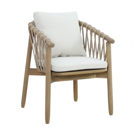 Mese in Stil Boho - Set 2 scaune natural alb Corda cu pernă, lemn de acacia și frânghii