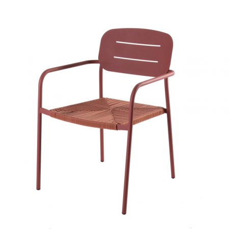 Scaune in Stil Boho - Set de 2 scaune Moshi paprika otel vopsit rosu sezut impletit sintetic exterior stivuibil