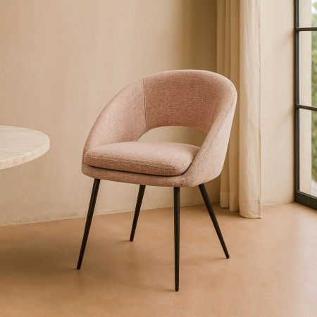 Scaune HORECA - scaune-dining-roz-pudra-stofa-picioare-metalice