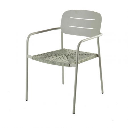 Scaune Exterior - Set de 2 scaune Moshi mint cu oțel vopsit și împletitură din sfoară sintetică, rezistent pentru exterior, model stivuibil pentru terase și horeca