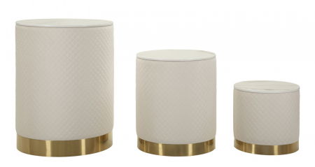 Masute Laterale - Masă de cafea cu spațiu depozitare crem set 3 măsuțe