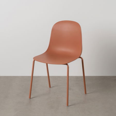 Scaune Exterior - Set scaune rosu teracota polipropilena si metal|Scaune moderne pentru spatii exterioare