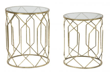 Masute Laterale - Set masute laterale aurii blat sticla design vintage CreativDeco