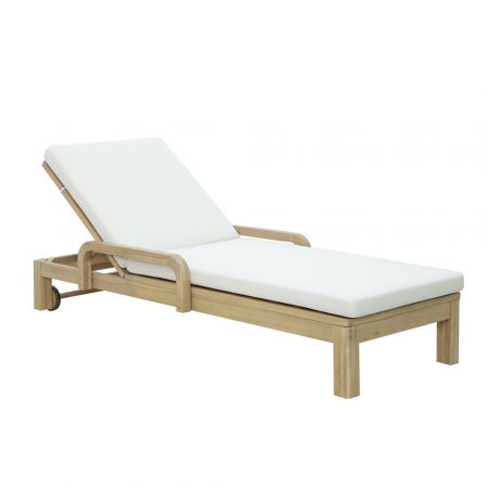 Sezlonguri in Stil Rustic - Șezlong cu pernă bej Anasa din lemn de acacia