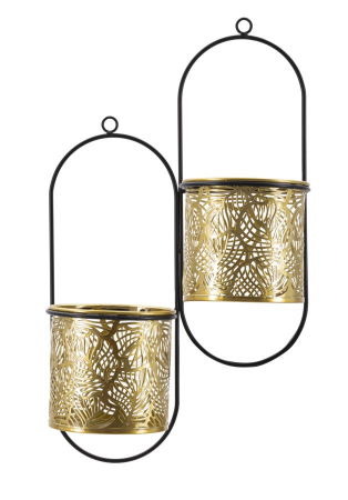 Ghivece, Suporturi flori - Suport flori perete dublu, metal, auriu negru