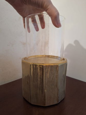 MEGA PROMOTII - Suport lumanare ceramic cu baza aurie Ary Clay