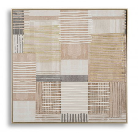 Tablouri - Tablou abstract bej cu aur 60x60 cm – compoziție cu texturi liniare pe pânză