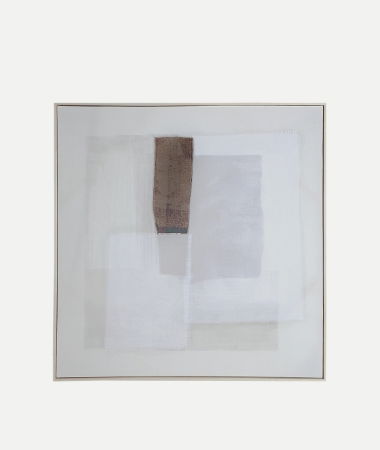 Tablouri - Tablou decorativ BRUMA pânză albă cu in și lemn