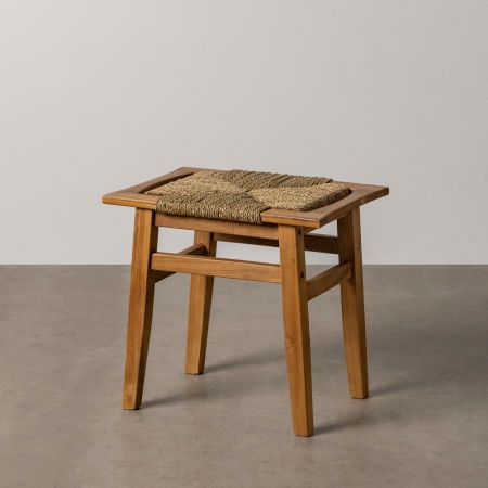 Boho - Taburet lemn tec cu impletitura naturala|Tabureti decorativi pentru interioare organice